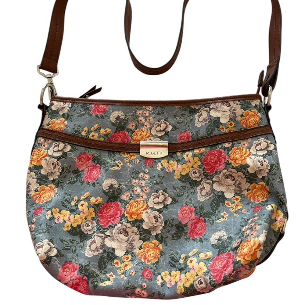 Rosetti Floral Zip Close 5 Compartments Phone Pockets Shoulder Bag Purse